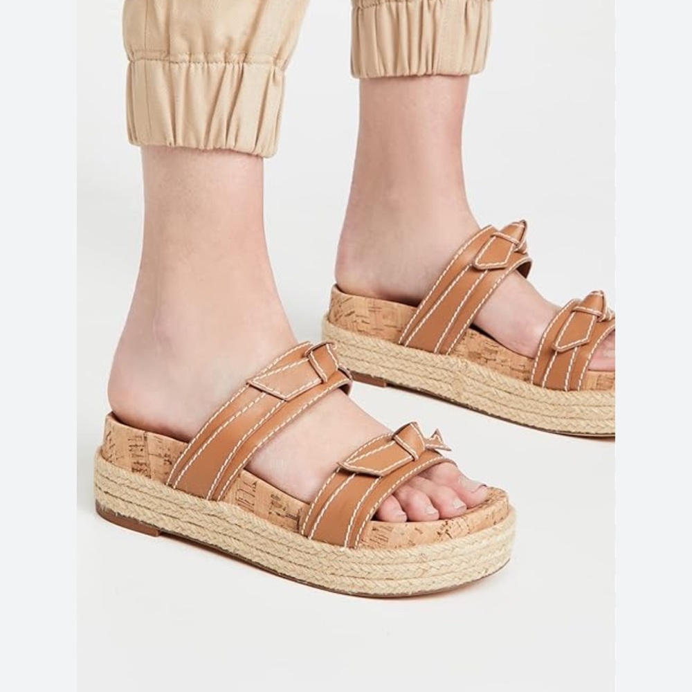 Alexandre Birman Clarita Sport Flatform Cork Leather Bow Sandals